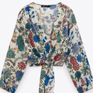Zara Floral long sleeve tie back (size: XS)